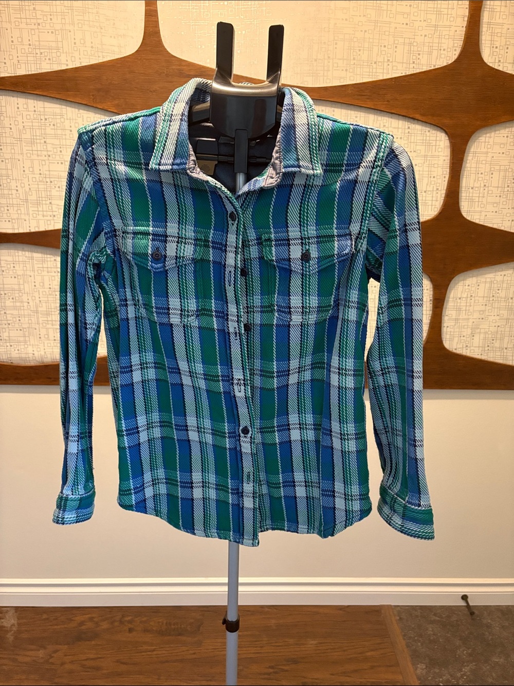 Outerknown Blue & Green Plaid Button-Down Shirt